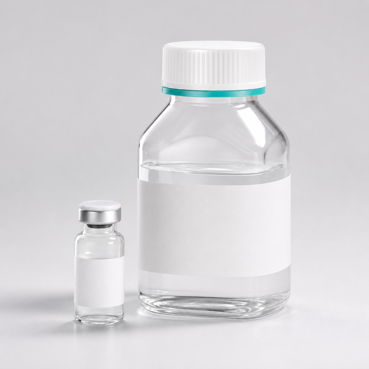 Laboratory control bottle and clear vial with neutral labels